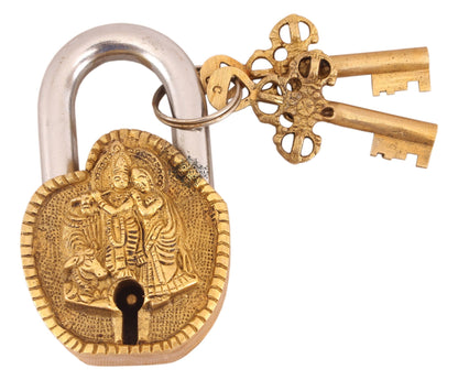 Pure Brass Radha Krishna Ji Design Lock with 2 Key