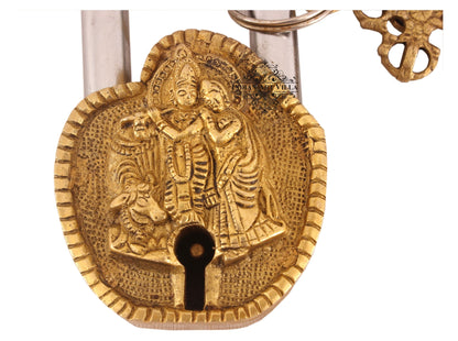 Pure Brass Radha Krishna Ji Design Lock with 2 Key