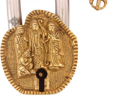 Handmade Old Vintage Style Antique Ram Darbar Design Brass Security Lock with 2 Keys Om Design on Back|Home Temple Office