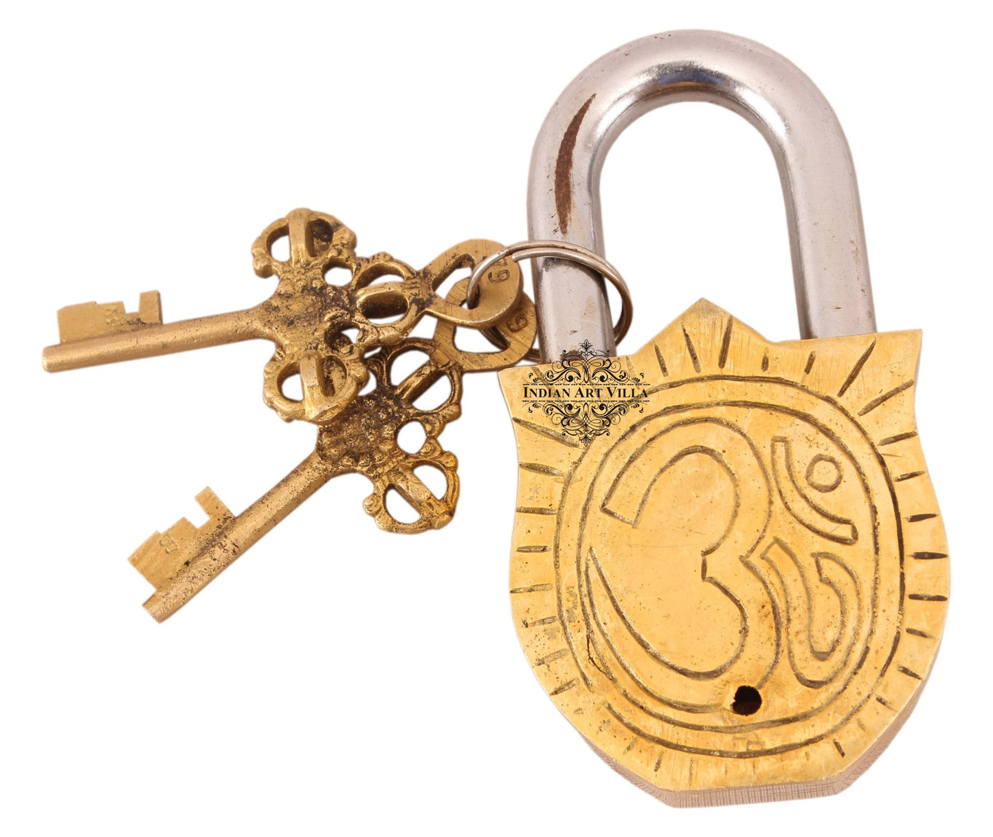 Pure Brass Saraswati Ji Design Big Lock with 2 Keys