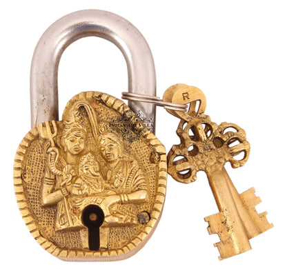 Pure Brass Shiv Pariwar Design Lock with 2 Keys