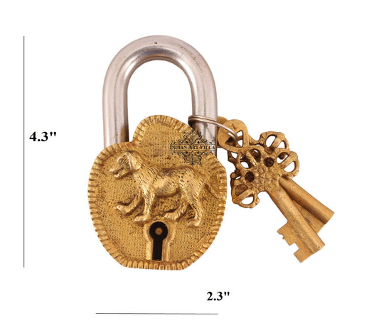Pure Brass Dog Design Lock with 2 keys