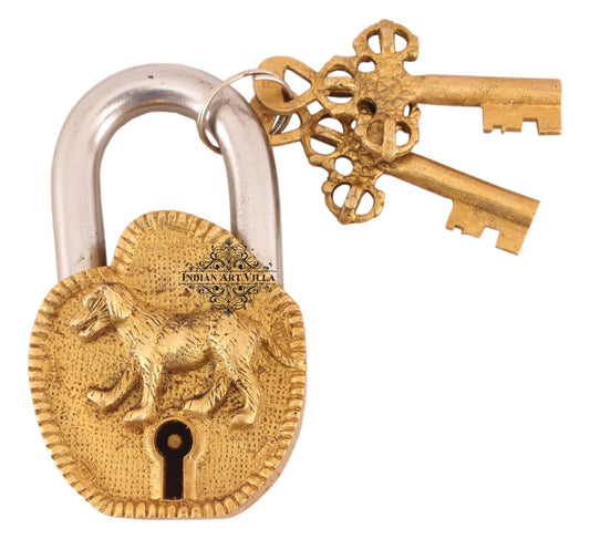 Pure Brass Dog Design Lock with 2 keys