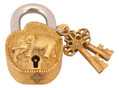 Pure Brass Elephant Design Lock with 2 Keys