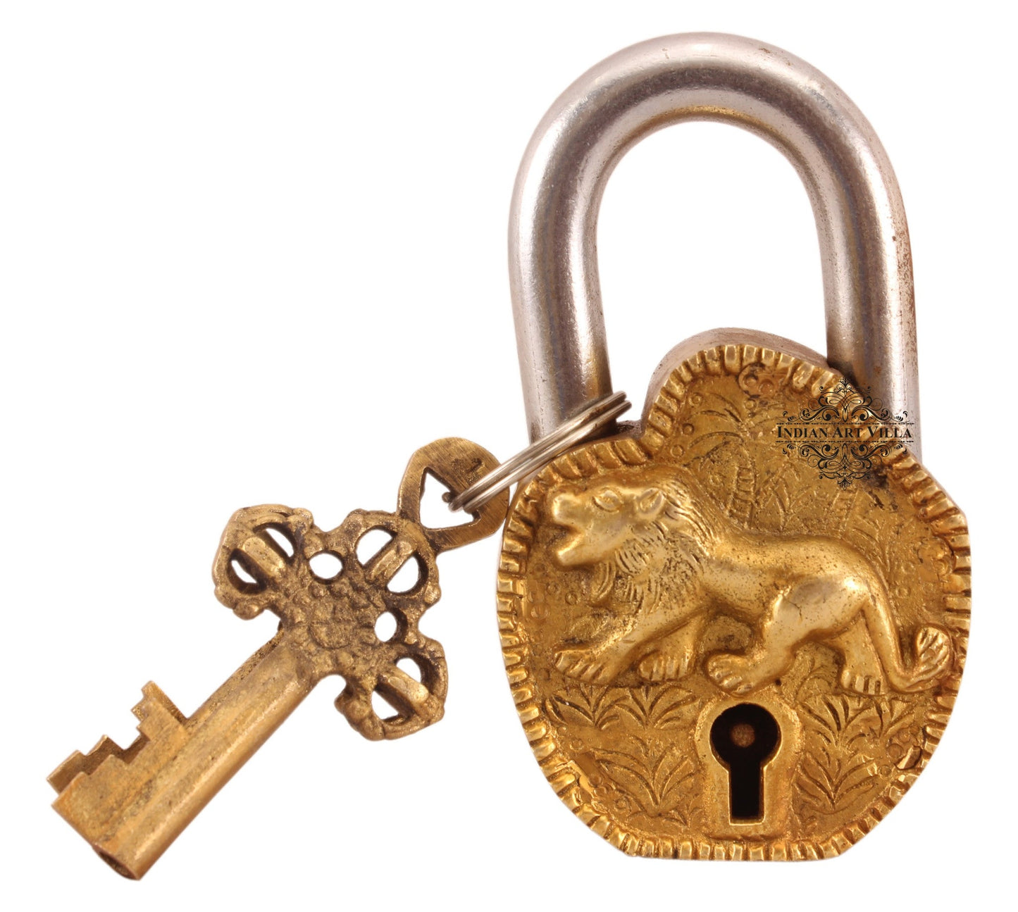 Pure Brass Lion Design Lock with 2 Keys