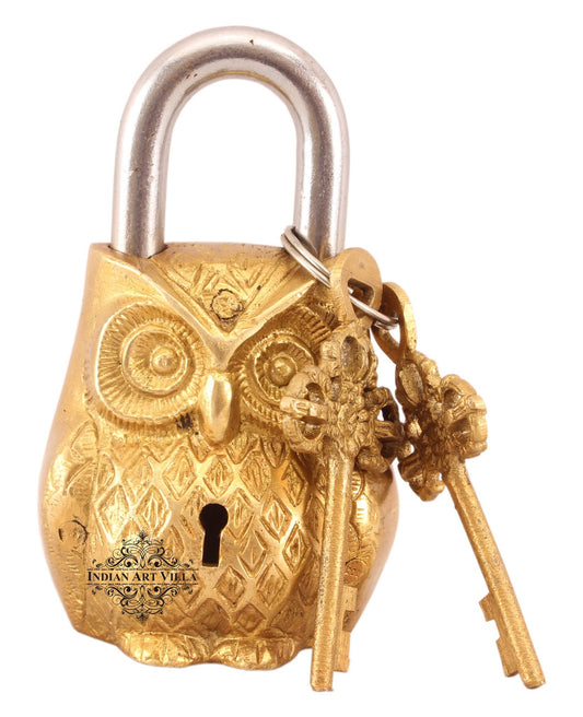 Pure Brass Owl Design Lock with 2 Keys