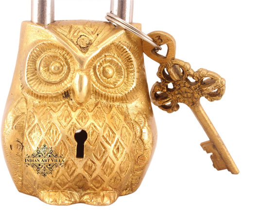 Pure Brass Owl Design Lock with 2 Keys