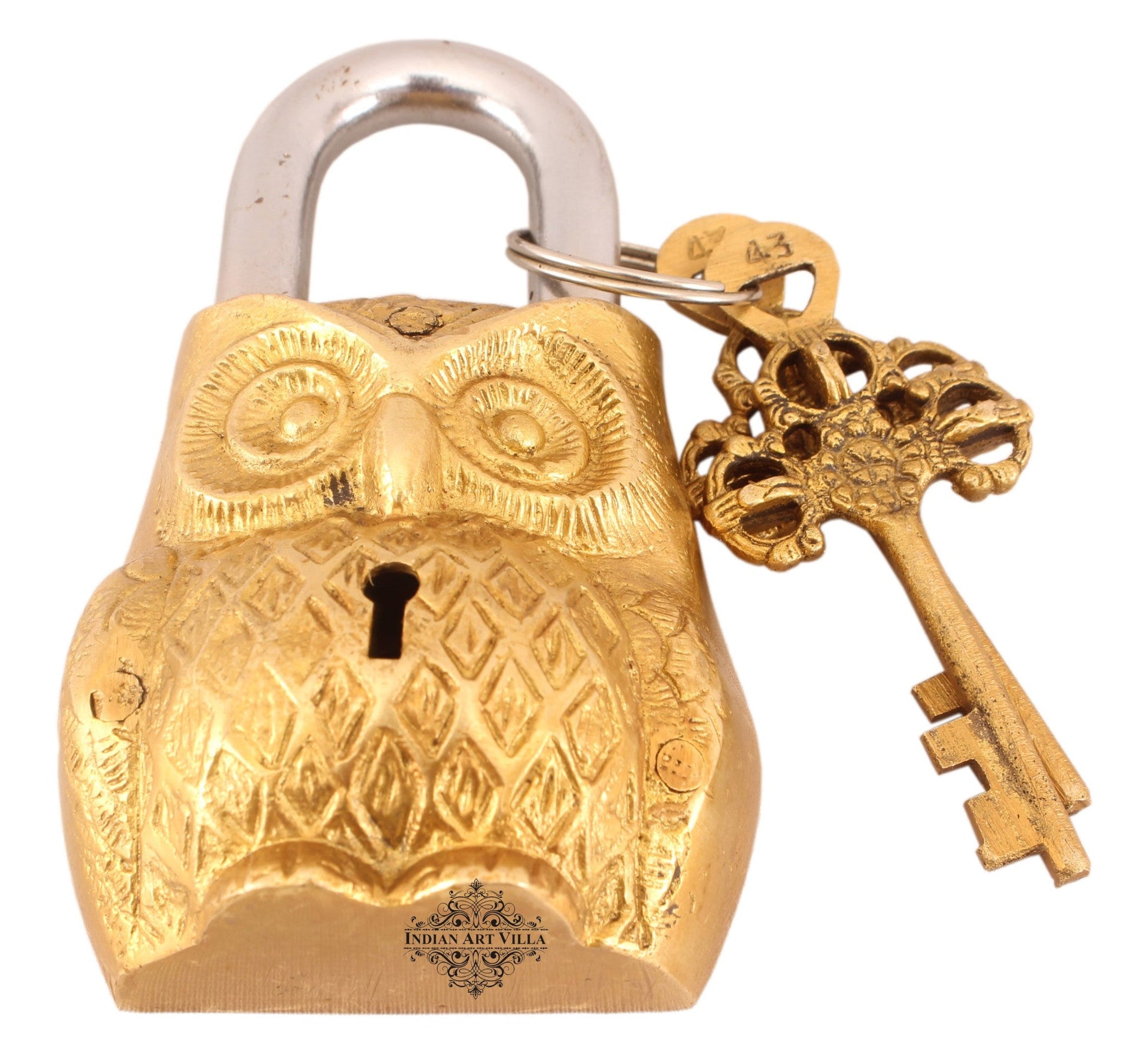 Pure Brass Owl Design Lock with 2 Keys