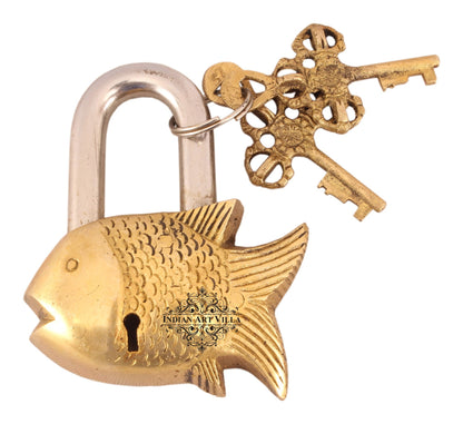 Pure Brass Small Fish Shape Design Lock with 2 Keys