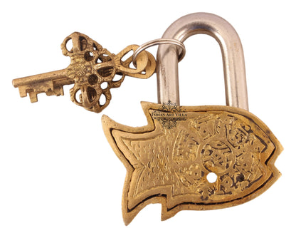 Pure Brass Small Fish Shape Design Lock with 2 Keys