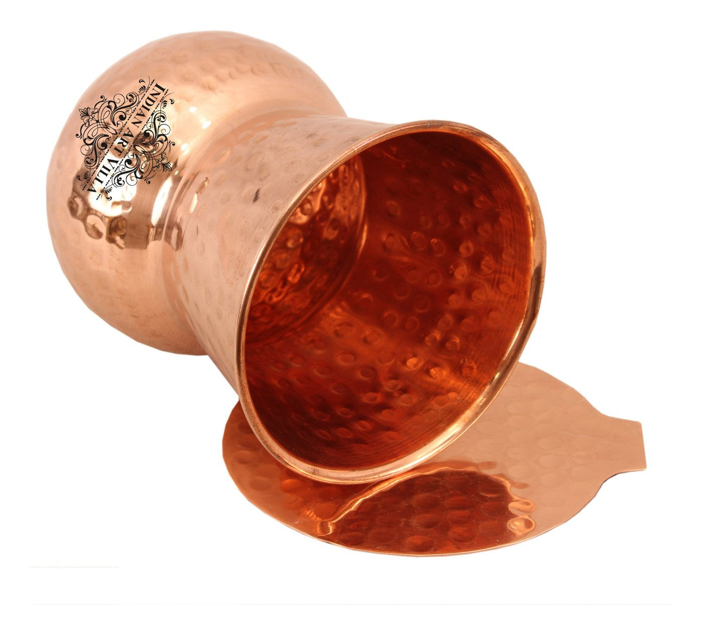 Copper Hammered Design Mathat Glass Tumbler with Coaster 350 ML