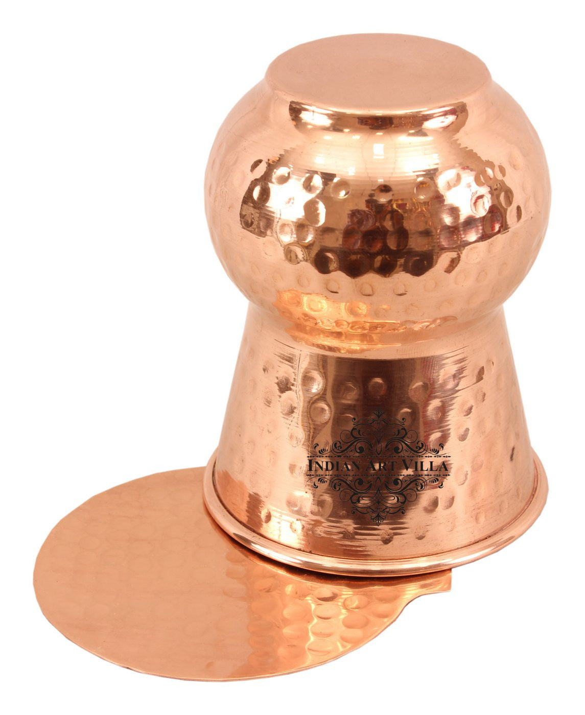 Copper Hammered Design Mathat Glass Tumbler with Coaster 350 ML