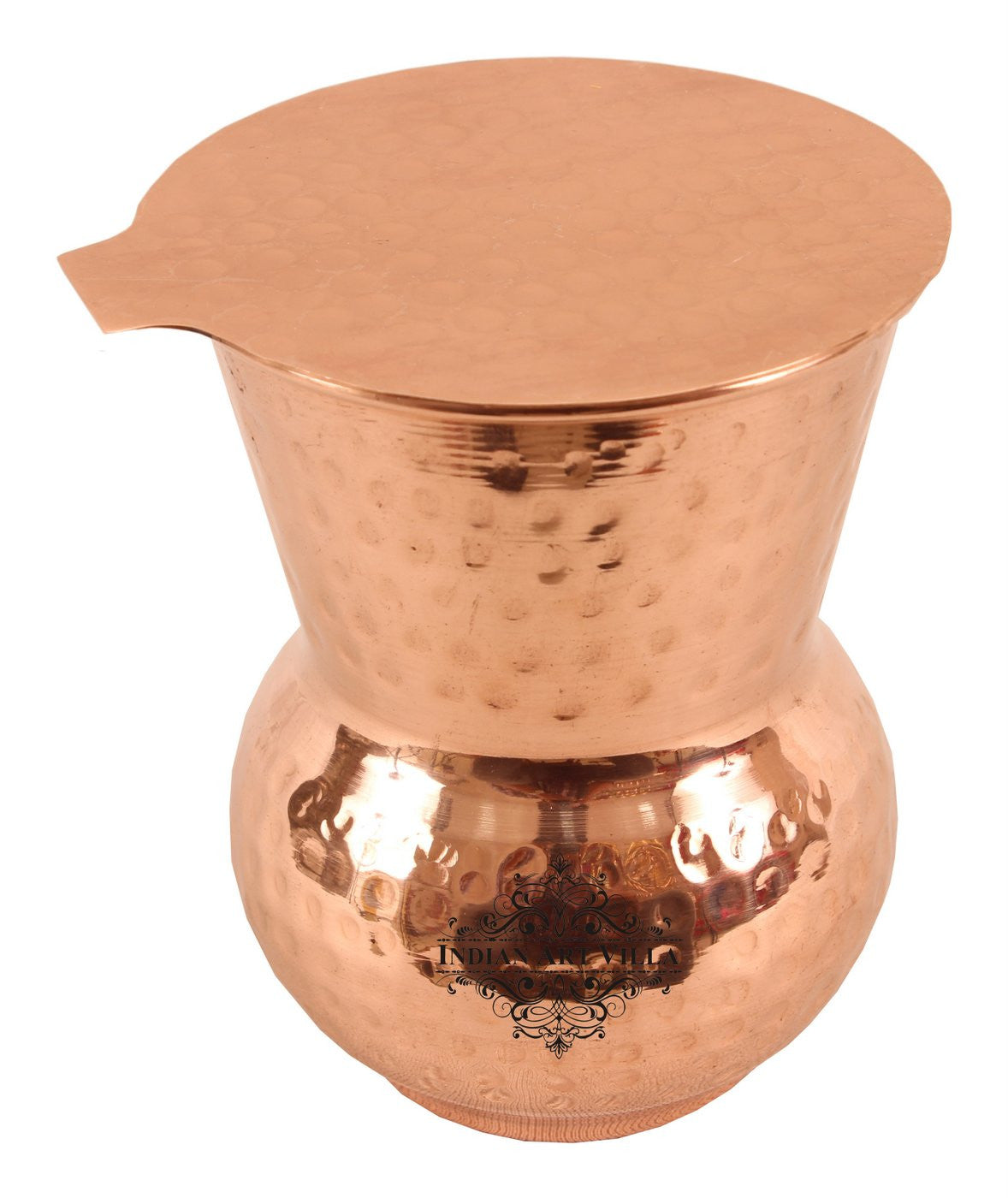Copper Hammered Design Mathat Glass Tumbler with Coaster 350 ML