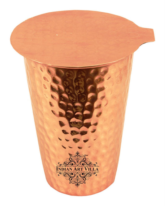Copper Hammered Design Glass Tumbler with Coaster 350 ML