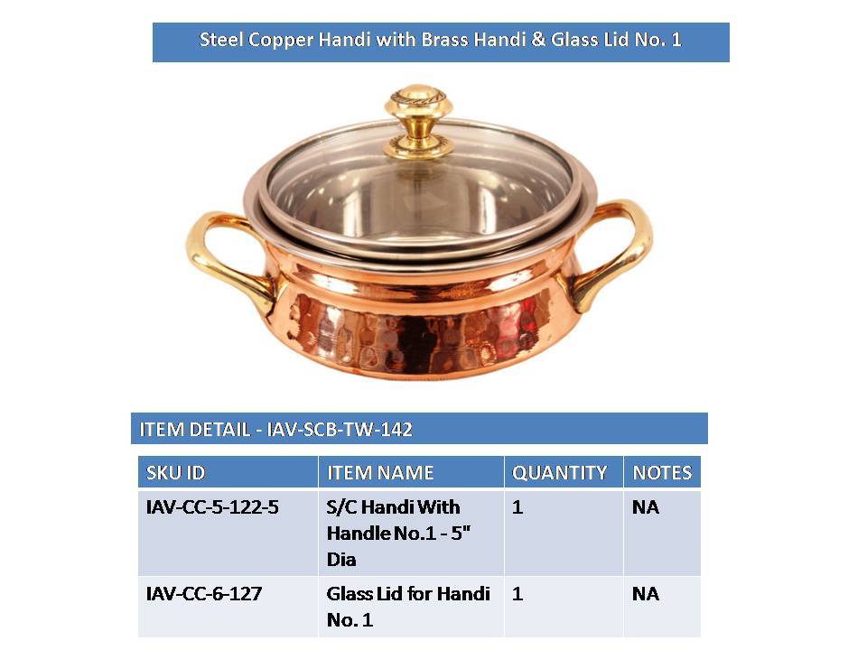 Pure Steel Copper Handi with Glass Lid & Brass Handle