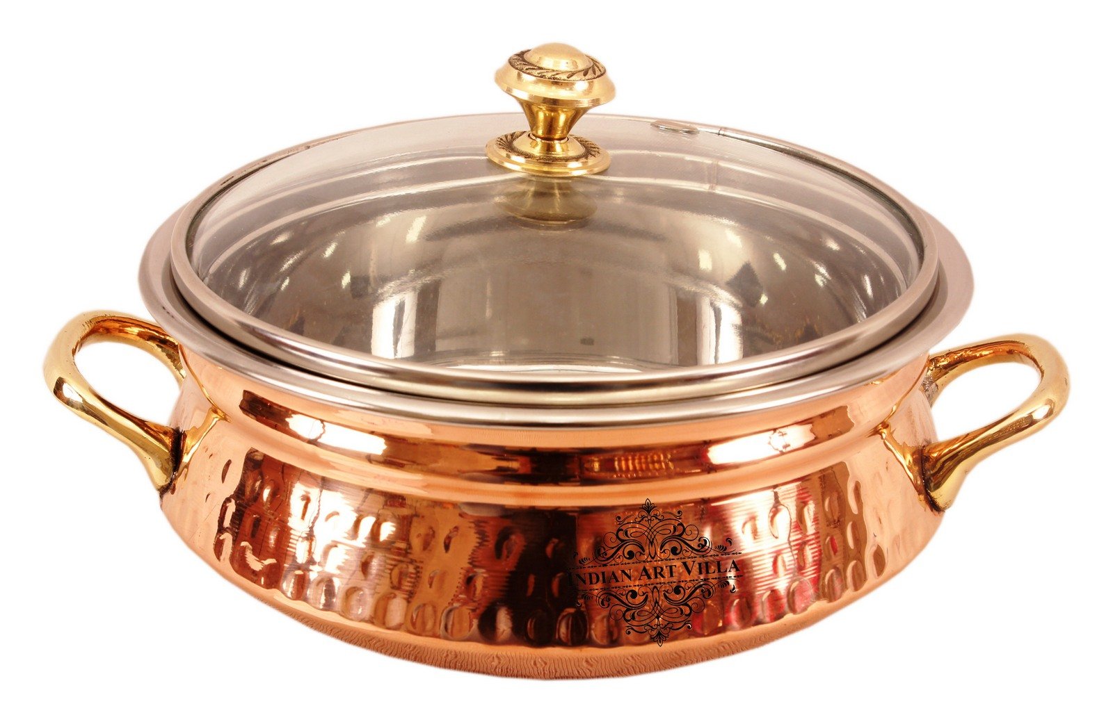 Pure Steel Copper Handi with Glass Lid & Brass Handle