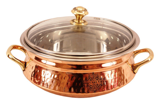 Pure Steel Copper Handi with Glass Lid & Brass Handle