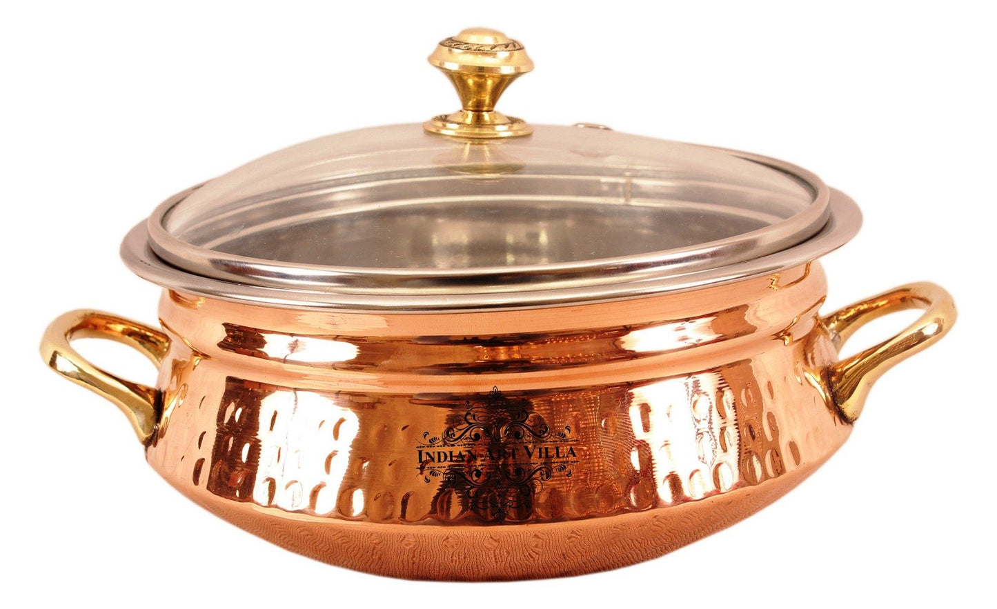 Pure Steel Copper Handi with Glass Lid & Brass Handle