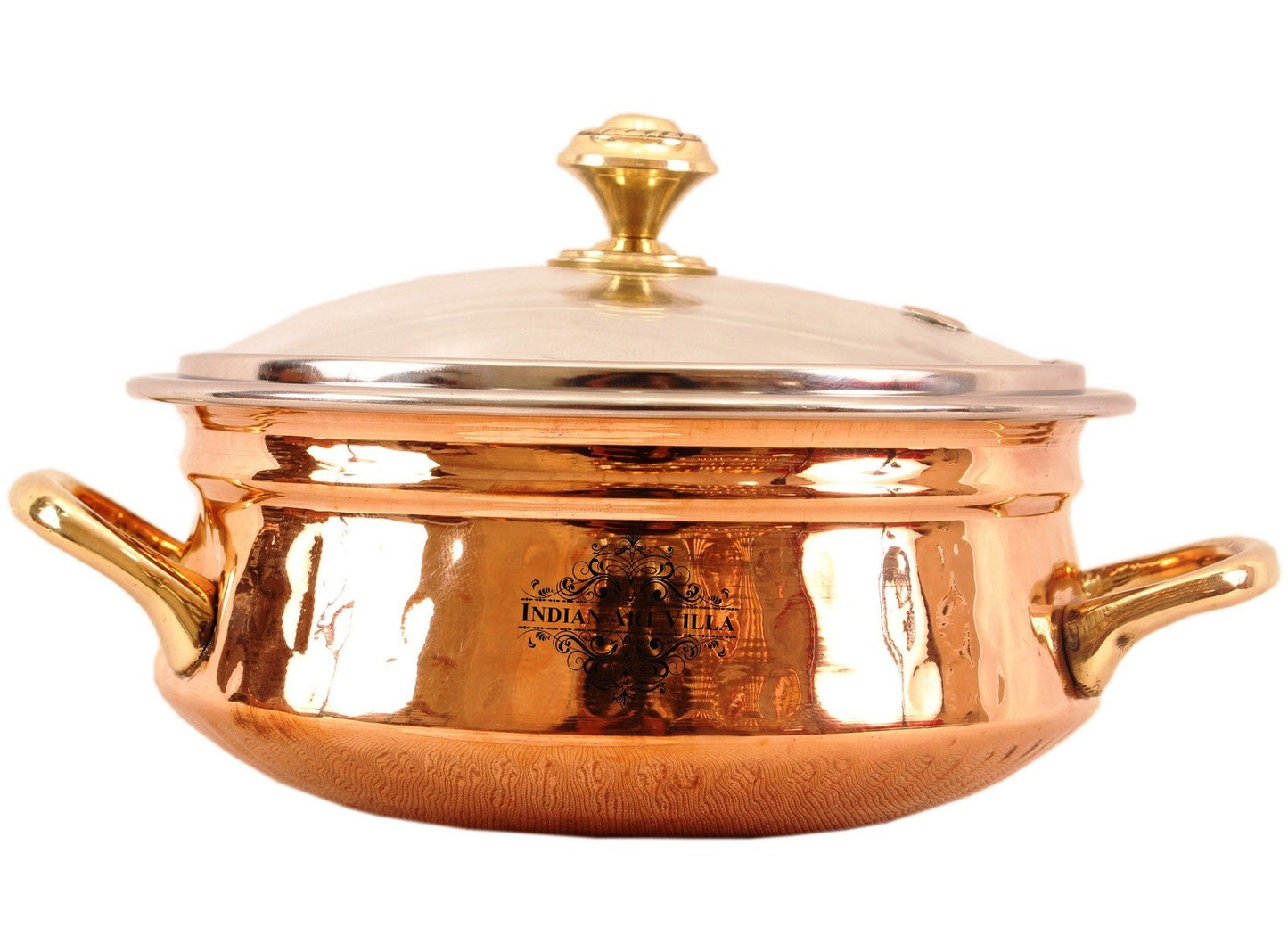 Pure Steel Copper Handi with Glass Lid & Brass Handle