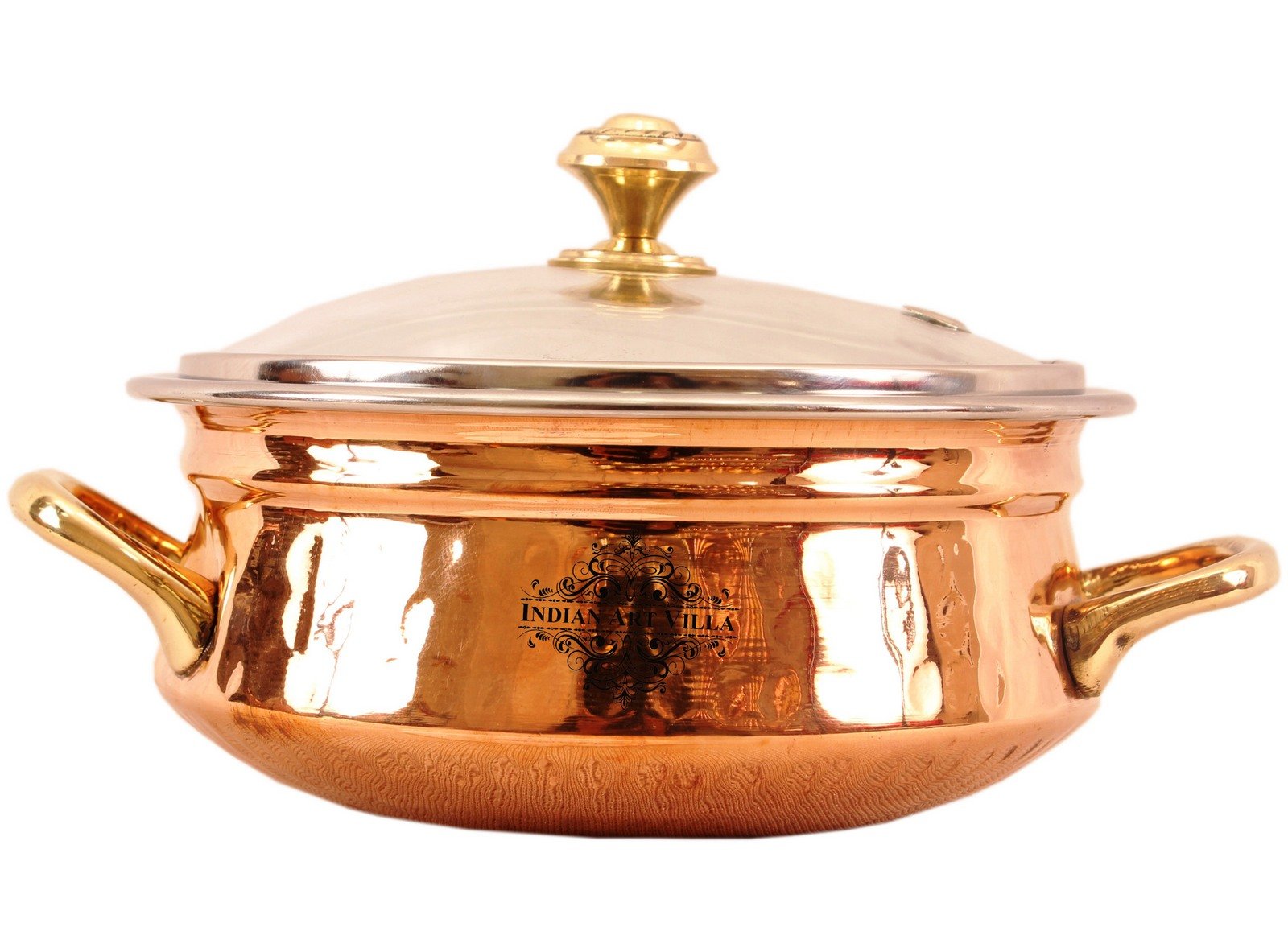 Pure Steel Copper Handi with Glass Lid & Brass Handle