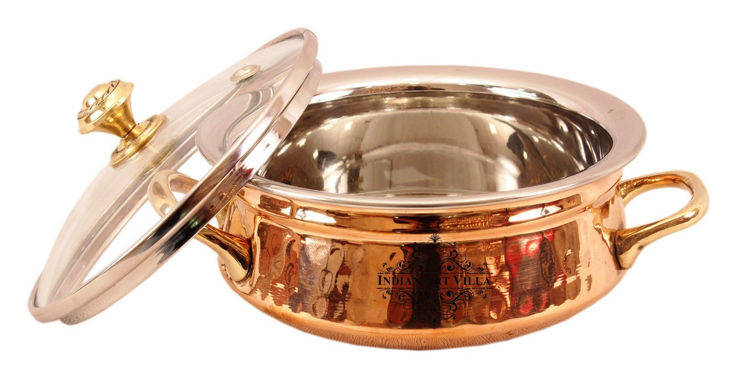Pure Steel Copper Handi with Glass Lid & Brass Handle
