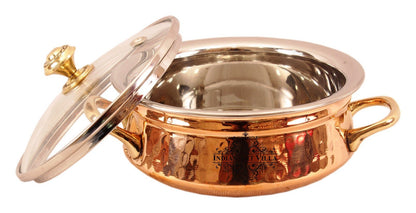 Pure Steel Copper Handi with Glass Lid & Brass Handle
