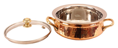 Pure Steel Copper Handi with Glass Lid & Brass Handle