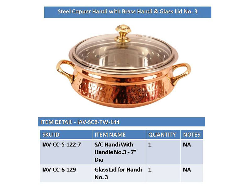 Pure Steel Copper Handi with Glass Lid & Brass Handle