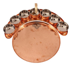 Pure Copper Maharaja Style Full Moon Tray Plate with 7 Hammered Serving Bowl