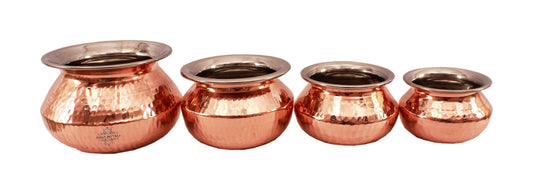Handcrafted Pure Steel Copper Set of 4 Serving Punjabi Handi