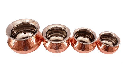 Handcrafted Pure Steel Copper Set of 4 Serving Punjabi Handi