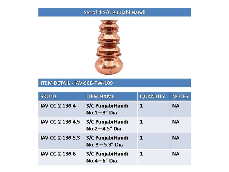 Handcrafted Pure Steel Copper Set of 4 Serving Punjabi Handi