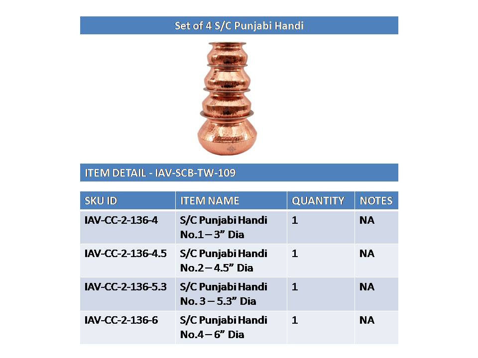 Handcrafted Pure Steel Copper Set of 4 Serving Punjabi Handi
