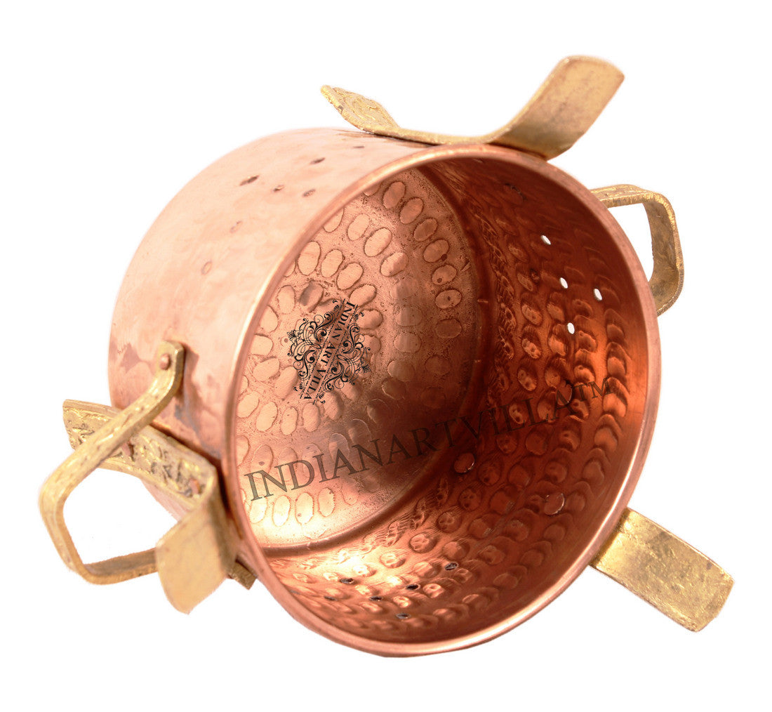Handmade Pure Copper Food Warmer Angeethi with Brass Handle