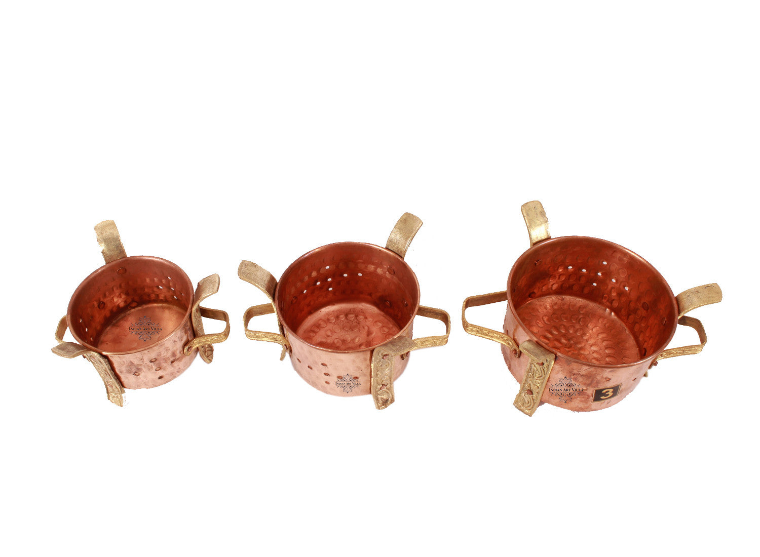 Handmade Pure Copper Set of 3 Traditionally Designed Sigdi Angeethi Food Warmer
