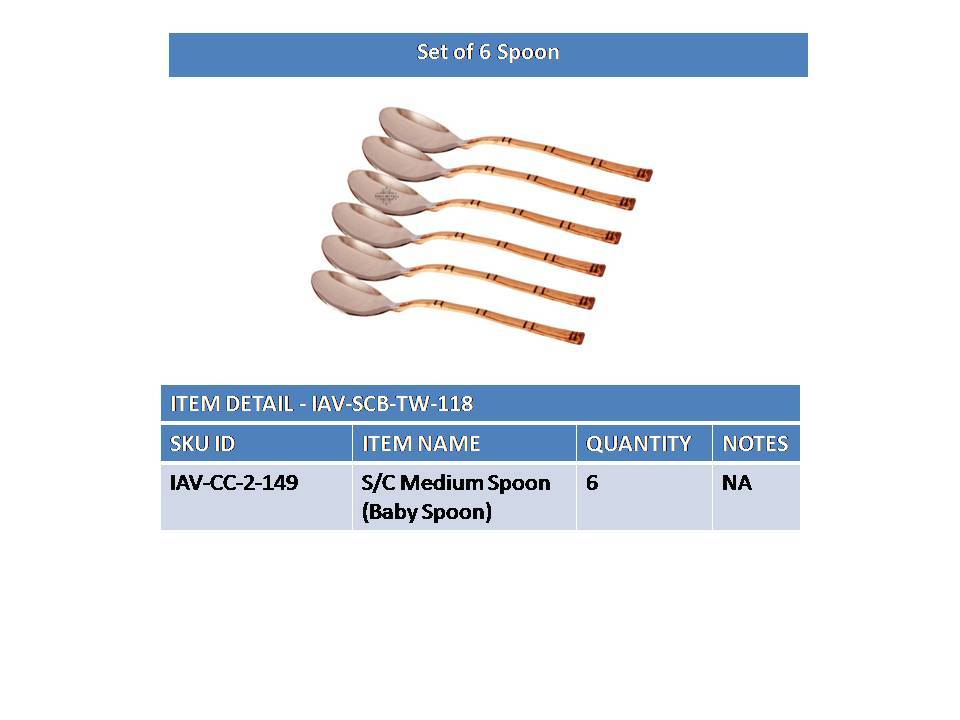 Steel Copper Set of 6 Designer Cutlery Spoons
