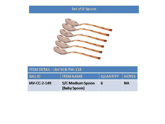 Steel Copper Set of 6 Designer Cutlery Spoons