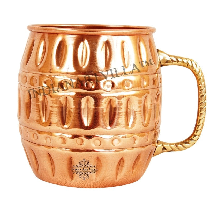Pure Copper Round Barrel Shaped Design Moscow Mule Beer Mug Cup, Volume-530ML