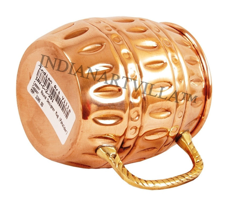 Pure Copper Round Barrel Shaped Design Moscow Mule Beer Mug Cup, Volume-530ML