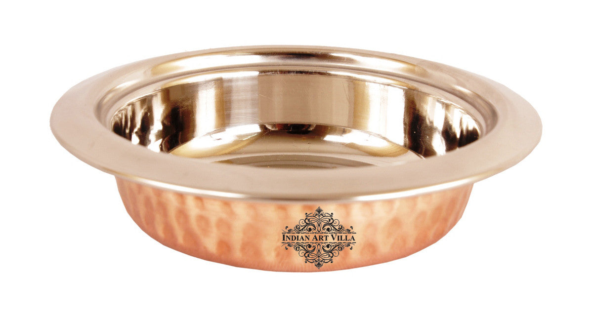 Pure Steel Copper Hammered Design Round Entrée Bowl