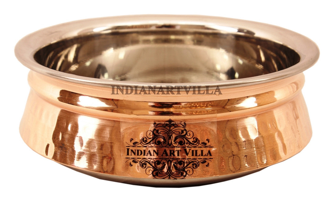 Handcrafted Pure Steel Copper Induction Handi Bowl with Hammered Design