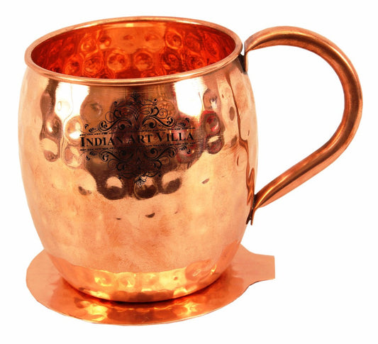 Pure Copper Hammered Design Beer Mug Cup 530 ML with Coaster
