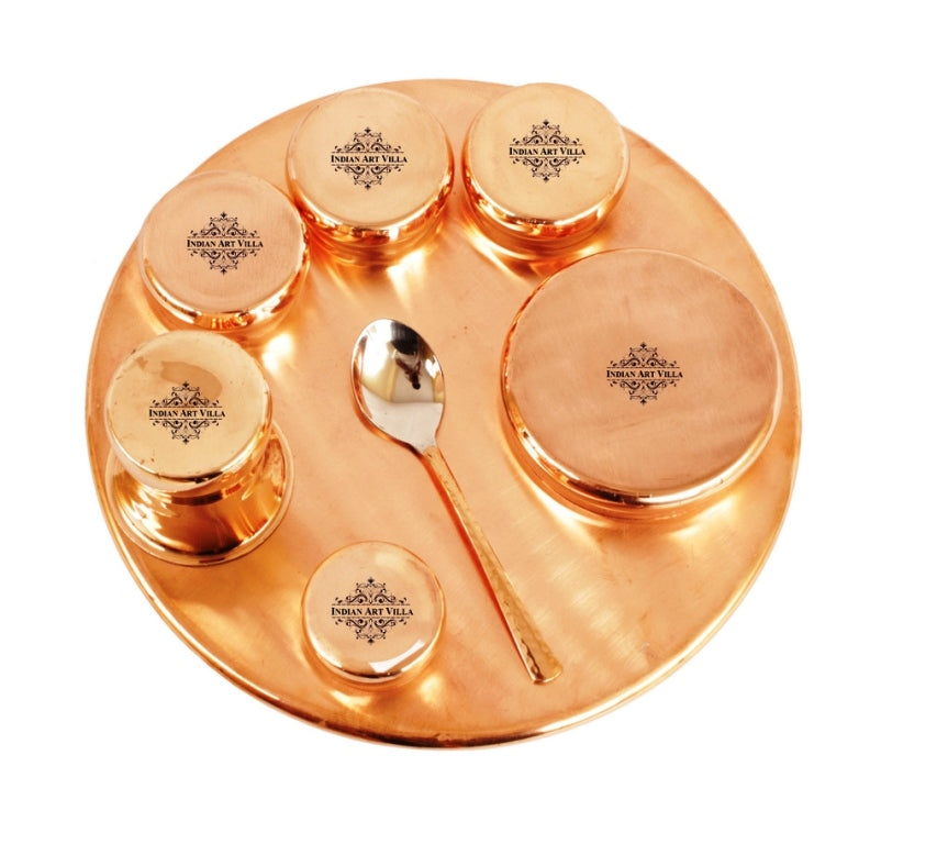 Steel Copper 9-Piece Curve Thali Set, Hammered Shine Finish- – Elegant Tableware for Traditional Dining, Perfect for Home, Restaurant, Special Occasions