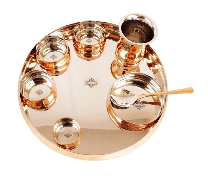 Steel Copper 9-Piece Curve Thali Set, Hammered Shine Finish- – Elegant Tableware for Traditional Dining, Perfect for Home, Restaurant, Special Occasions