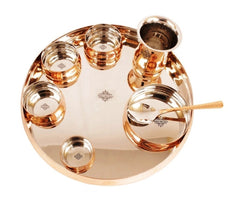 Steel Copper 9-Piece Curve Thali Set, Hammered Shine Finish- – Elegant Tableware for Traditional Dining, Perfect for Home, Restaurant, Special Occasions