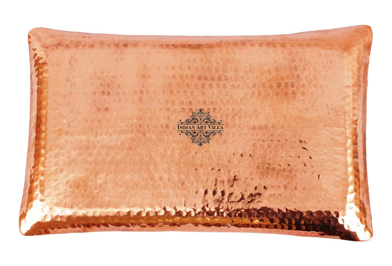Hammered Copper 2 Moscow Mule Beer Mug Cups with 1 Tray Platter, Barware Set, For Serving Drinks, 3 Pieces