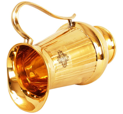 Pure Brass Vertical Lining Design Jug Pitcher with Glass, Drinkware, Serveware Combo