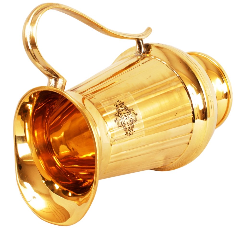 Pure Brass Vertical Lining Design Jug Pitcher with Glass, Drinkware, Serveware Combo