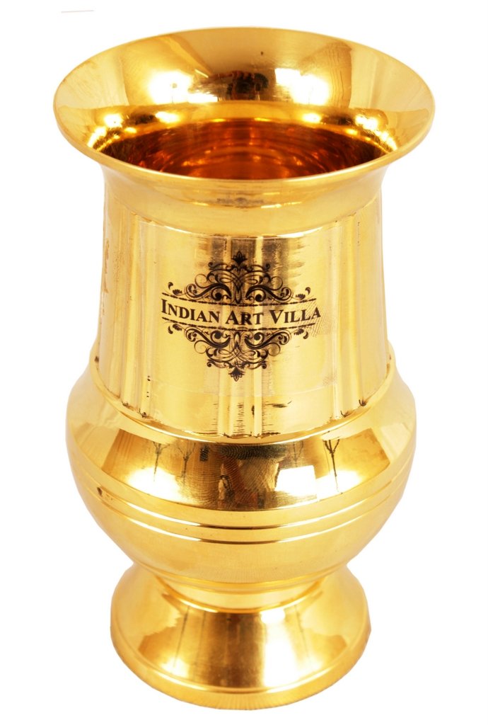 Pure Brass Vertical Lining Design Jug Pitcher with Glass, Drinkware, Serveware Combo