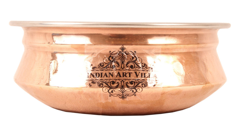 Handcrafted Pure Steel Copper Handi with Platter & Serving Spoon